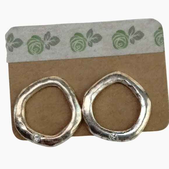 Molten Silver Circle Stud Earrings - Picture 1 of 3